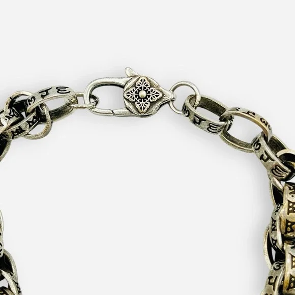 Silver Mantra Bracelet Buddhist Meditation Double Anchor Chain - Picture 7 of 9